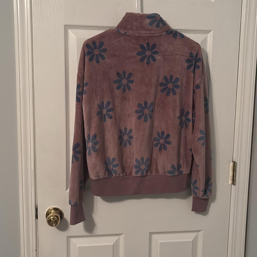 Retro Floral Zip Up Fleece Pullover Sweatshirt Women’s Size XS - Picture 2 of 2